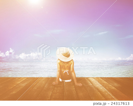 Woman Sunbathe Sunny Summer Beach Relaxing Concept Woman Sunbathe Sunny Summer Beach Relaxing Concept 24317613