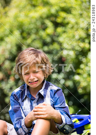 Portrait of cute boy crying cause of his bike fall Portrait of cute boy crying cause of his bike fall 24318983