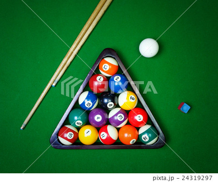 Billiard balls pool on green table 24319297