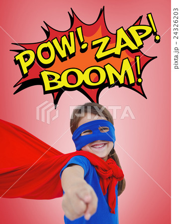 Composite image of smiling masked girl pretending to be superhero 24326203