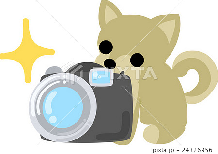可愛い犬とカメラのイラスト素材
