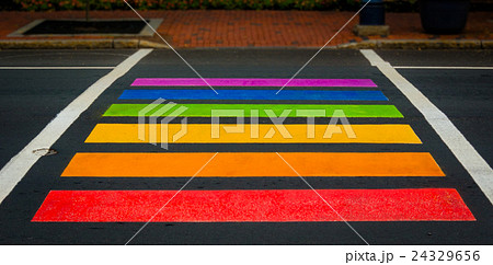 Rainbow colored pedestrian crossing in Moncton. Rainbow colored pedestrian crossing in Moncton. 24329656