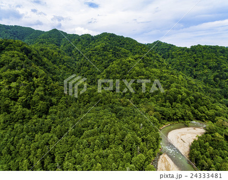 支笏湖周辺の森 空撮 の写真素材