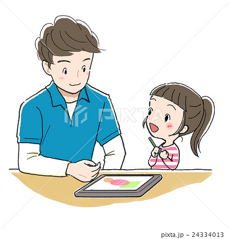 タブレット学習 男性と女の子 わかったのイラスト素材