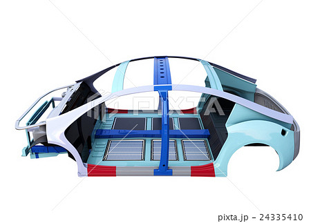 電気自動車フレームとバッテリーの構造イメージ のイラスト素材
