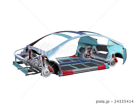 電気自動車フレーム トランスミッション バッテリーの構造イメージ のイラスト素材