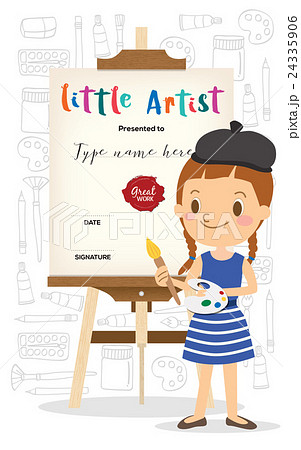 girl cartoon standing in front of wooden easel 24335906