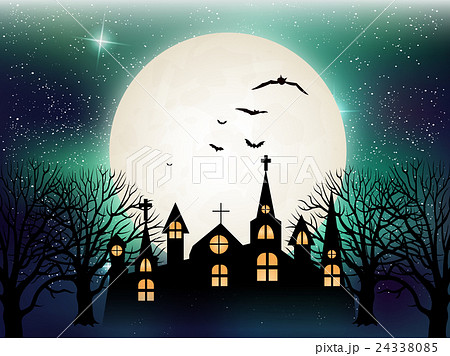 ハロウィン 城 夜 背景 のイラスト素材