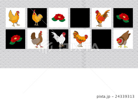酉年の干支の鶏と椿の花のモダンなイラスト年賀状テンプレートepsベクター素材のイラスト素材
