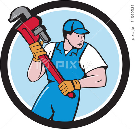 Plumber Holding Pipe Wrench Circle Cartoon Plumber Holding Pipe Wrench Circle Cartoon 24340585