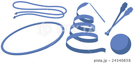 新体操の手具のイラスト リボン ロープ フープ クラブ ボール のイラスト素材