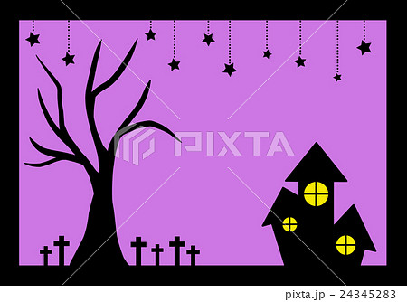 紫の墓地のハロウィンなシルエットのイラスト素材