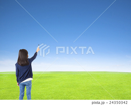 girl holding a pen and making drawing pose girl holding a pen and making drawing pose 24350342