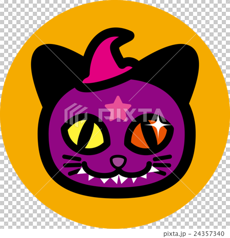 ハロウィン 猫 むらさき 牙 おばけ オレンジ丸のイラスト素材