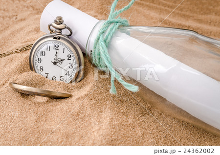 Vintage necklace watch on the sand beach 24362002