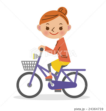 自転車を運転する女性のイラスト素材