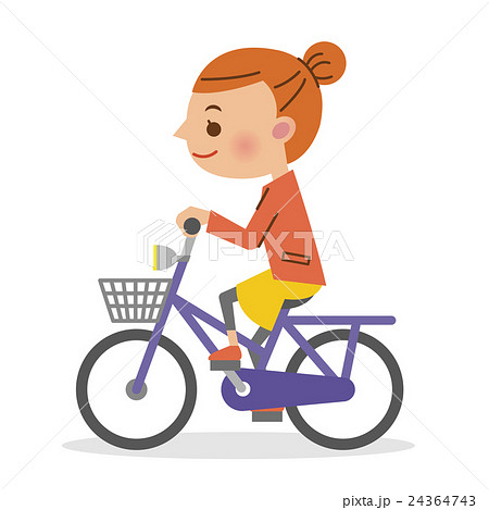 自転車をこぐ女性のイラスト素材