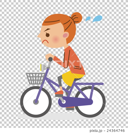 必死に自転車をこぐ女性のイラスト素材