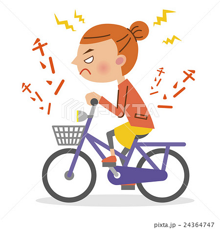イライラしながら自転車のベルを鳴らす女性のイラスト素材