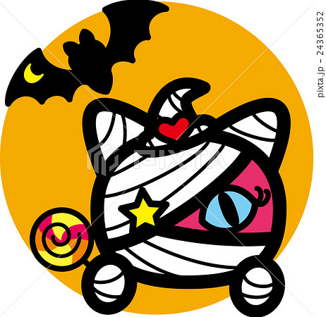 ハロウィン　ピンク猫ミイラ　おばけ　こうもり　キャンディ　オレンジ色丸 24365352