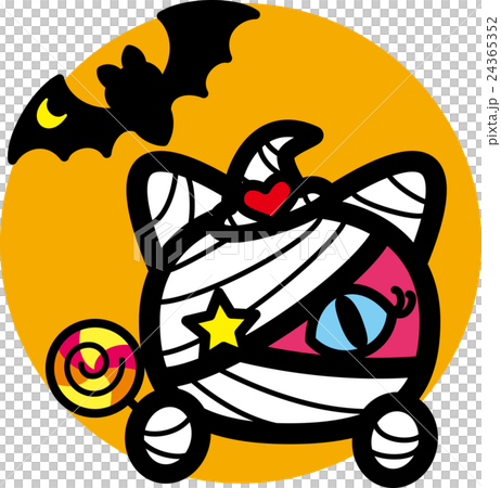 ハロウィン　ピンク猫ミイラ　おばけ　こうもり　キャンディ　オレンジ色丸 24365352