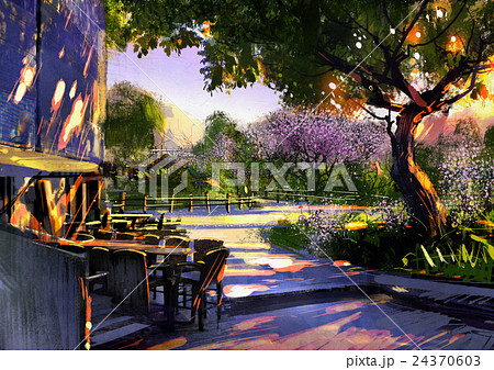 walkway in green park with sunlight,painting 24370603