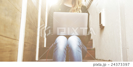 Student Woman Using Notebook Working Concept 24373397