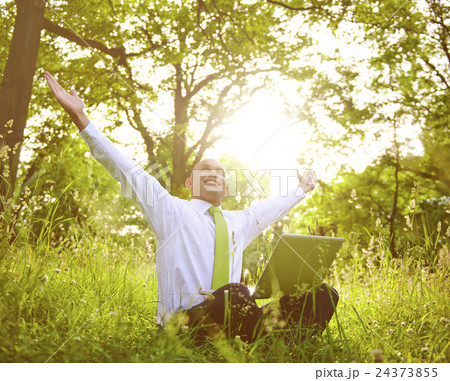 Businessman Sitting In a Forest With His Laptop Businessman Sitting In a Forest With His Laptop 24373855