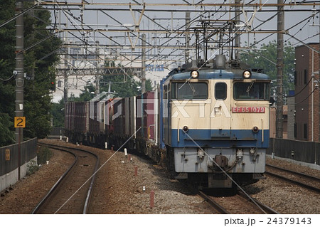 武蔵野線：新座貨物ターミナル駅に到着する貨物列車（EF65形1000番台牽引） 24379143