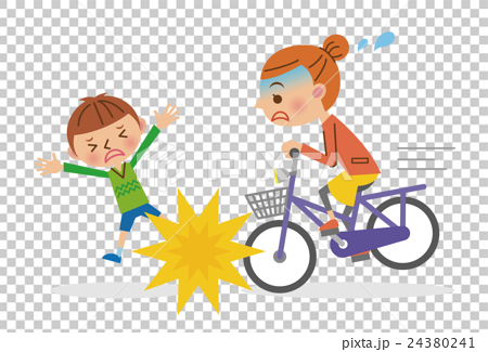 插图素材: 自行车事故(儿童和妇女)