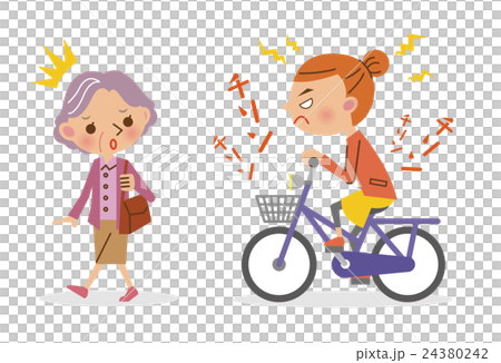 A woman who bells a bicycle bell while being irritated and the elderly surprised by it A woman who bells a bicycle bell while being irritated and the elderly surprised by it 24380242
