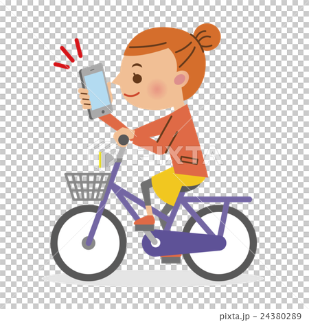 A woman who drives a bicycle while operating a smartphone A woman who drives a bicycle while operating a smartphone 24380289