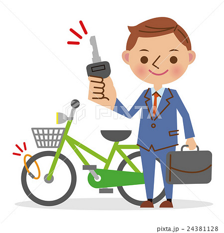 自転車に鍵をかけるビジネスマンのイラスト素材