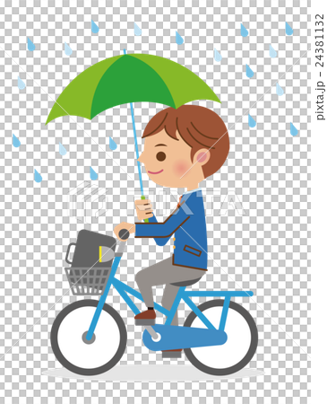自転車で傘差し運転をする男子学生 24381132