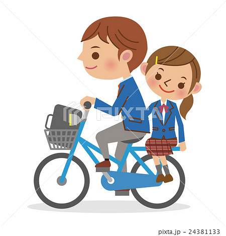 自転車に二人乗りをする男女学生のイラスト素材 24381133 Pixta