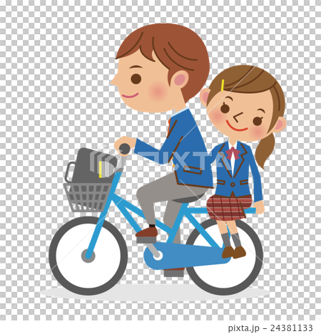自転車に二人乗りをする男女学生 24381133