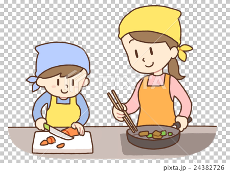 料理をする親子のイラスト素材