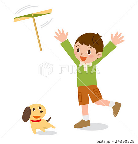 竹とんぼで遊ぶ子供のイラスト素材