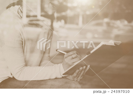 Asian Lady Writing Notebook Diary Concept 24397010