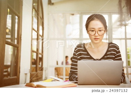 Woman Laptop Searching Research Connection Technology Concept Woman Laptop Searching Research Connection Technology Concept 24397132