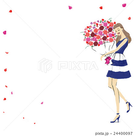 花束を抱きしめる女性のイラスト素材