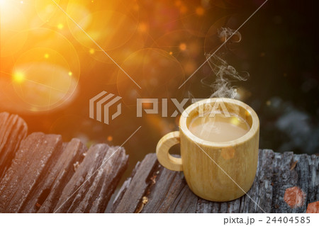 morning coffee with wood cup. morning coffee with wood cup. 24404585