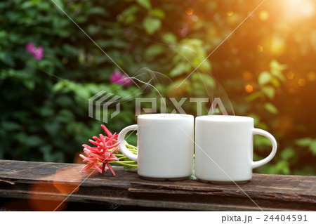 morning coffee with white cup on the wood. morning coffee with white cup on the wood. 24404591