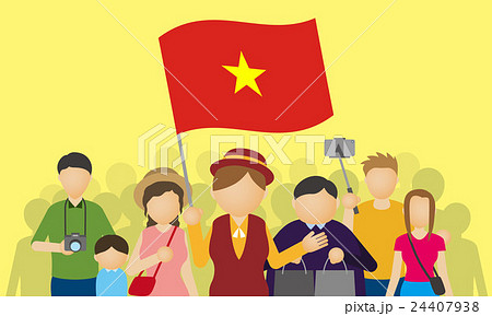 ベトナム人観光客とツアーガイドのイラスト素材