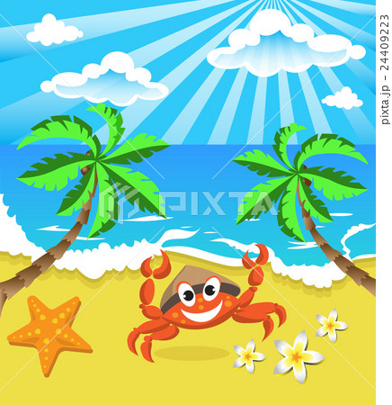 Happy crab in hat with star and flowers Happy crab in hat with star and flowers 24409223