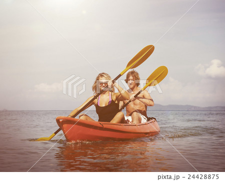 Kayaking Adventure Happiness Recreational Pursuit Couple Concept Kayaking Adventure Happiness Recreational Pursuit Couple Concept 24428875