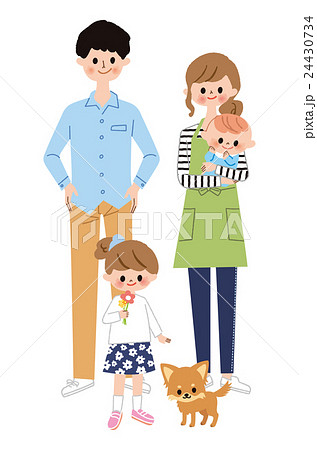 4人家族と犬のイラスト素材 24430734 Pixta