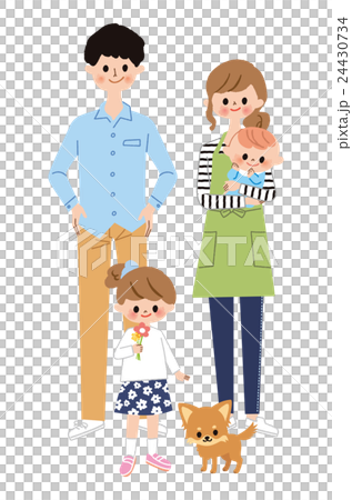 4人家族と犬のイラスト素材