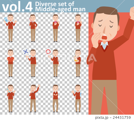赤い服の中年男性vol.4(様々な表情やポーズのイラストをセット) 赤い服の中年男性vol.4(様々な表情やポーズのイラストをセット) 24431759