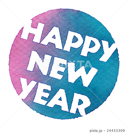 HAPPY NEW YEAR 水彩 丸 ピンク青 24433309